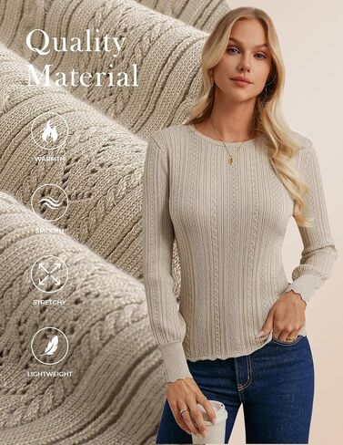 GRACE KARIN Women Long Sleeve Sweater Cable Knit Crewneck Sweater Lightweight Knit Pullover Tops with Decorative Buttons in Saudi Arabia