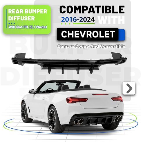 Rear Bumper Diffuser Compatible with 2016-2024 Chevy Chevrolet Camaro Coupe & Convertible Model Rear Lower Bumper Lip Splitter Valance Bumper Spoiler Painted Gloss Black in Saudi Arabia
