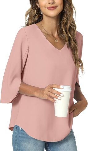 Taohuadao Womens 2025 Summer 3/4 TUNIVE TUNIC TOPS CHIFFON WORK PLUSE in Kuwait