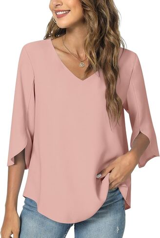 Taohuadao Womens 2025 Summer 3/4 TUNIVE TUNIC TOPS CHIFFON WORK PLUSE in Kuwait