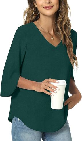 Taohuadao Womens 2025 Summer 3/4 TUNIVE TUNIC TOPS CHIFFON WORK PLUSE in Kuwait