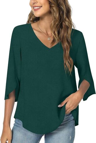 Taohuadao Womens 2025 Summer 3/4 TUNIVE TUNIC TOPS CHIFFON WORK PLUSE in Kuwait