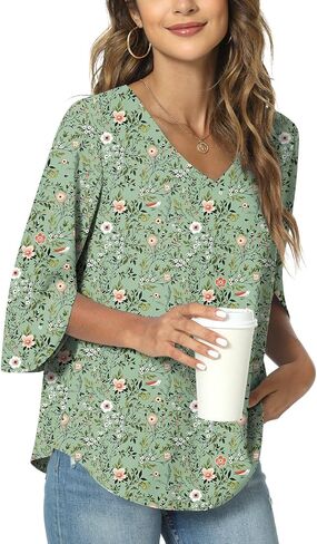 Taohuadao Womens 2025 Summer 3/4 TUNIVE TUNIC TOPS CHIFFON WORK PLUSE in Kuwait