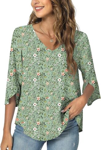 Taohuadao Womens 2025 Summer 3/4 TUNIVE TUNIC TOPS CHIFFON WORK PLUSE in Kuwait