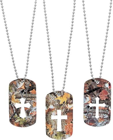 Fun Express - Cross Cutout Camouflage Dog Tag Necklaces - 12 Pieces - Great for Sunday School and Vacation Bible School in Saudi Arabia
