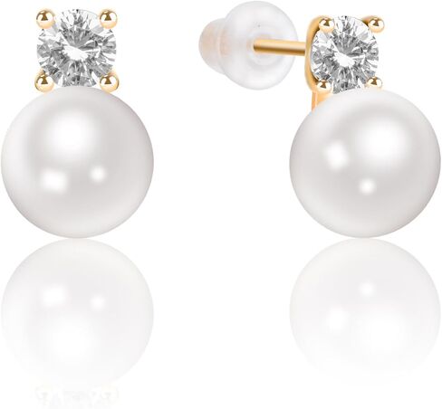 Pearl Stud Earrings Vintage Handpicked Genuine Round Freshwater Cultured Hypoallergenic for Women Gift Pearl Birthday Christmas Mothers Day Valentine's Jewelry Gifts in Saudi Arabia