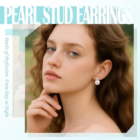 Pearl Stud Earrings Vintage Handpicked Genuine Round Freshwater Cultured Hypoallergenic for Women Gift Pearl Birthday Christmas Mothers Day Valentine's Jewelry Gifts in Saudi Arabia