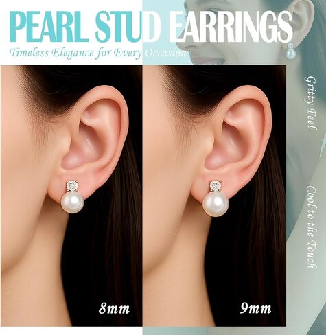 Pearl Stud Earrings Vintage Handpicked Genuine Round Freshwater Cultured Hypoallergenic for Women Gift Pearl Birthday Christmas Mothers Day Valentine's Jewelry Gifts in Saudi Arabia