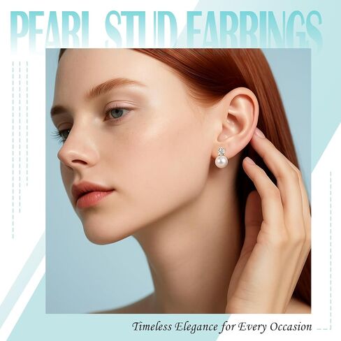 Pearl Stud Earrings Vintage Handpicked Genuine Round Freshwater Cultured Hypoallergenic for Women Gift Pearl Birthday Christmas Mothers Day Valentine's Jewelry Gifts in Saudi Arabia