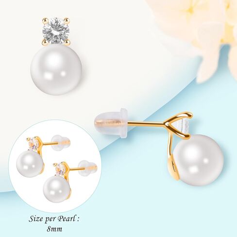 Pearl Stud Earrings Vintage Handpicked Genuine Round Freshwater Cultured Hypoallergenic for Women Gift Pearl Birthday Christmas Mothers Day Valentine's Jewelry Gifts in Saudi Arabia