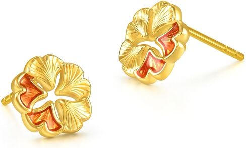 Sang Sang Sang 999 24K الذهب الصلب Dainty Ginkgo Leaf أقراط محظوظ للنساء 95571E in Saudi Arabia