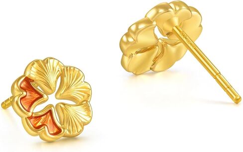 Sang Sang Sang 999 24K الذهب الصلب Dainty Ginkgo Leaf أقراط محظوظ للنساء 95571E in Saudi Arabia