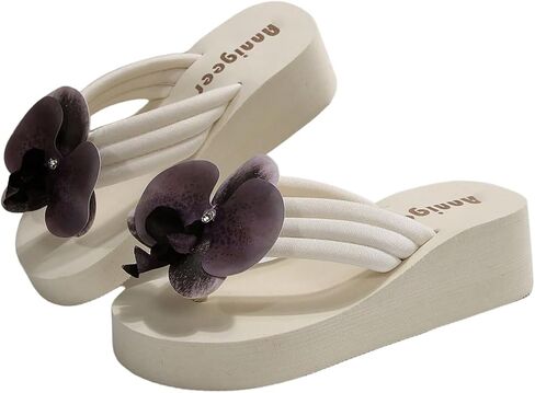 Verdusa Women's 3D Floral Platform Sandals Holiday Wedge Sandals Beach Flip Flops in Kuwait