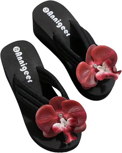 Verdusa Women's 3D Floral Platform Sandals Holiday Wedge Sandals Beach Flip Flops in Kuwait