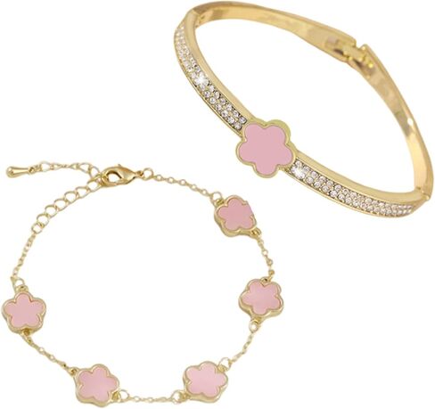 JOYEAR Five Leaf Clover Bracelet,Gold Clover Bracelet Set Preppy Bracelets Valentine's Day Gifts in Saudi Arabia