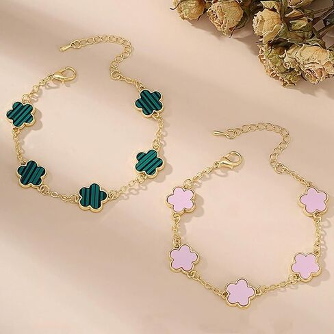 JOYEAR Five Leaf Clover Bracelet,Gold Clover Bracelet Set Preppy Bracelets Valentine's Day Gifts in Saudi Arabia