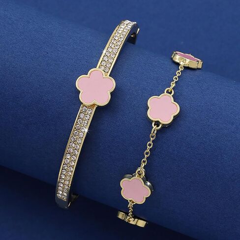JOYEAR Five Leaf Clover Bracelet,Gold Clover Bracelet Set Preppy Bracelets Valentine's Day Gifts in Saudi Arabia