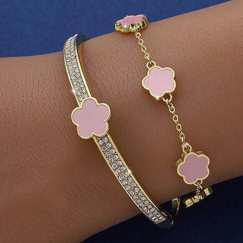 JOYEAR Five Leaf Clover Bracelet,Gold Clover Bracelet Set Preppy Bracelets Valentine's Day Gifts in Saudi Arabia