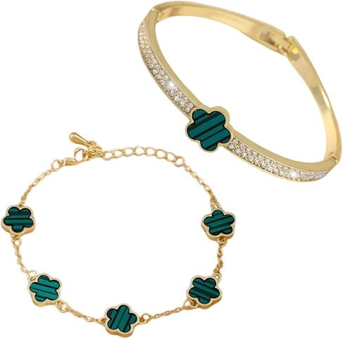 JOYEAR Five Leaf Clover Bracelet,Gold Clover Bracelet Set Preppy Bracelets Valentine's Day Gifts in Saudi Arabia