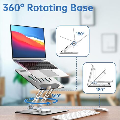 Laptop Stand for Desk Adjustable Computer Stand with 360 Rotating Base Ergonomic Laptop Riser Mount for Desk Foldable Protable Computer Desk Fits with MacBook Pro Air, Round in Saudi Arabia