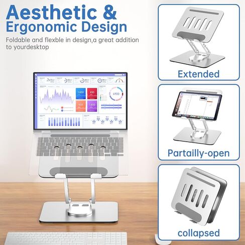 Laptop Stand for Desk Adjustable Computer Stand with 360 Rotating Base Ergonomic Laptop Riser Mount for Desk Foldable Protable Computer Desk Fits with MacBook Pro Air, Round in Saudi Arabia