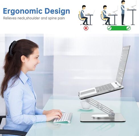 Laptop Stand for Desk Adjustable Computer Stand with 360 Rotating Base Ergonomic Laptop Riser Mount for Desk Foldable Protable Computer Desk Fits with MacBook Pro Air, Round in Saudi Arabia