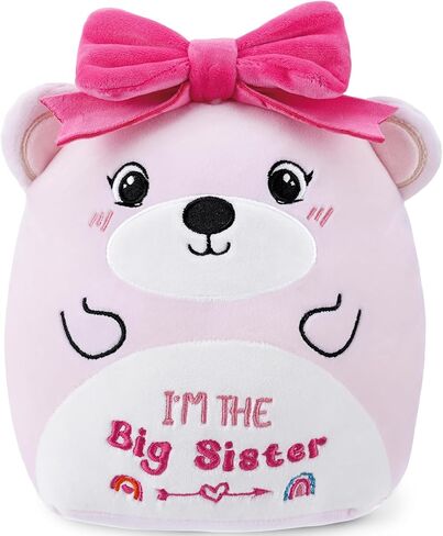 Big Sister Stuffed Animals: 10-Inch Cute I'm The Big Sister Cat Plush Toy, Pink Bow Rainbow Heart Cat Plushie Pillow, Gifts fir Kids Girls Party Decor New Sibling Announcement in Kuwait
