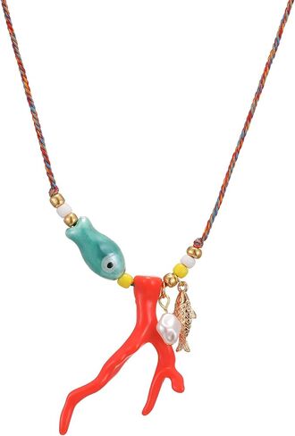 KURTCB Coral Fish Necklace Boho Beachy Hawaiian Coastal Jewelry for Women Men Colorful Summer Beach Ocean Beaded Necklace in Saudi Arabia