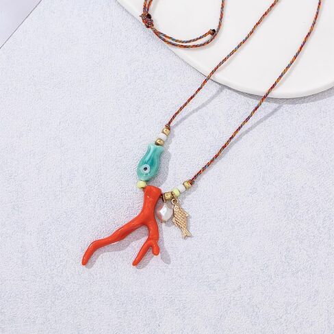 KURTCB Coral Fish Necklace Boho Beachy Hawaiian Coastal Jewelry for Women Men Colorful Summer Beach Ocean Beaded Necklace in Saudi Arabia