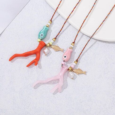 KURTCB Coral Fish Necklace Boho Beachy Hawaiian Coastal Jewelry for Women Men Colorful Summer Beach Ocean Beaded Necklace in Saudi Arabia