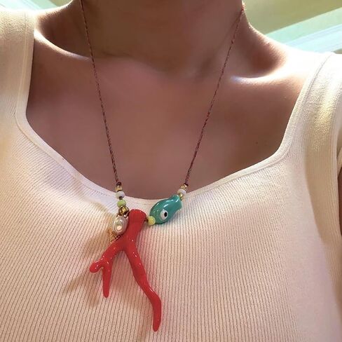 KURTCB Coral Fish Necklace Boho Beachy Hawaiian Coastal Jewelry for Women Men Colorful Summer Beach Ocean Beaded Necklace in Saudi Arabia