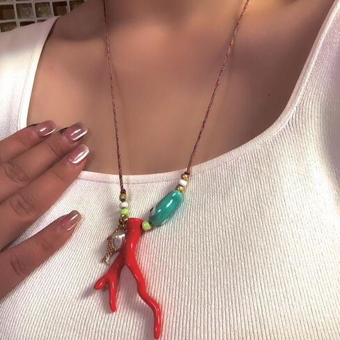 KURTCB Coral Fish Necklace Boho Beachy Hawaiian Coastal Jewelry for Women Men Colorful Summer Beach Ocean Beaded Necklace in Saudi Arabia