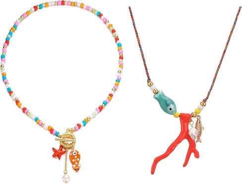 KURTCB Coral Fish Necklace Boho Beachy Hawaiian Coastal Jewelry for Women Men Colorful Summer Beach Ocean Beaded Necklace in Saudi Arabia