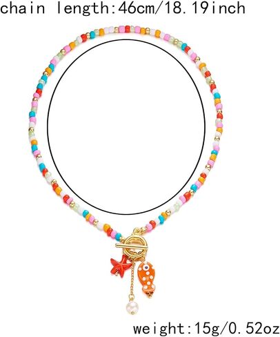 KURTCB Coral Fish Necklace Boho Beachy Hawaiian Coastal Jewelry for Women Men Colorful Summer Beach Ocean Beaded Necklace in Saudi Arabia