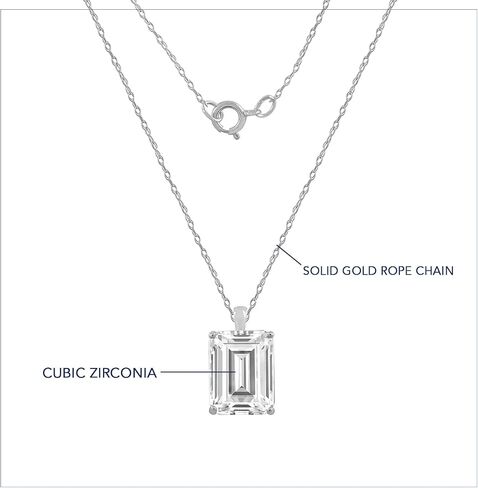 KIERA 10K 14K Real Solid Gold Solitaire Necklace for Women | 10K 14K White or Yellow Gold Emerald Cut Pendant Necklace | 0.5 to 3 Carat Cubic Zirconia CZ Diamond Simulant in Saudi Arabia