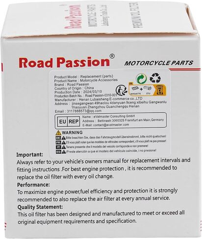 Road Passion Oil Filter for KAWASAKI VN1500 VULCAN DRIFTER 1500 - All 1999-2005/ KVF700 PRAIRIE 4X4 HARDWOODS GREEN HD 700 - All 2004-2005/ in Kuwait