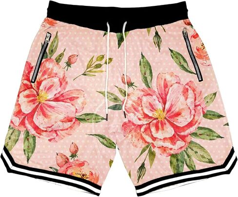Mens Floral Print Basketball Shorts Lightweight Mesh Gym Shorts Graphic Sports Athletic Drawstring Short in Kuwait