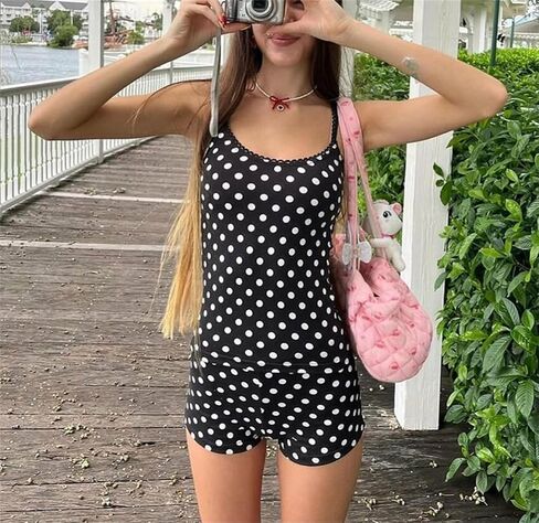 yuemengxuan النساء y2k polka dot pajamas مجموعات 2 قطعة مثيرة الملابس الصيف مجموعة بلا أكمام strappy كامي أعلى المحاصيل in Kuwait