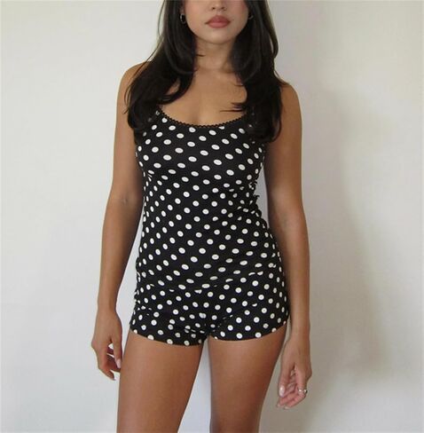 yuemengxuan النساء y2k polka dot pajamas مجموعات 2 قطعة مثيرة الملابس الصيف مجموعة بلا أكمام strappy كامي أعلى المحاصيل in Kuwait