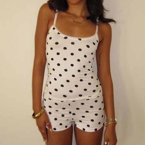yuemengxuan النساء y2k polka dot pajamas مجموعات 2 قطعة مثيرة الملابس الصيف مجموعة بلا أكمام strappy كامي أعلى المحاصيل in Kuwait