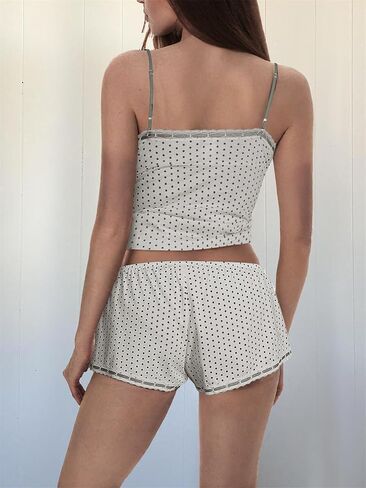 yuemengxuan النساء y2k polka dot pajamas مجموعات 2 قطعة مثيرة الملابس الصيف مجموعة بلا أكمام strappy كامي أعلى المحاصيل in Kuwait