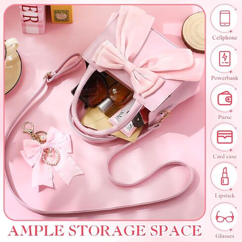 Abbylike Cute Purses for Women Leather Crossbody Handbags with Bow Charm, Adjustable Shoulder Strap and Top Carry Handle in Saudi Arabia