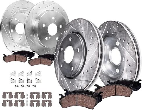 Detroit Axle - 8pc مجموعة الفرامل لتويوتا 2018-2021 كامري حفرها ودوارات فرامل القرص المنقولة منصات الفرامل السيراميك 2019 2020 استبدال: 12.01 "بوصة الأمامية و 11.06" بوصة الخلفية الدوارات الخلفية بوصة in Saudi Arabia