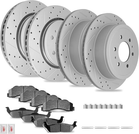 Disc Brake Kits with Pads and Rotors Front & Rear Drilled Slotted Vented Rotor for 2010-2011 Ford F-150 6 Lug Models Only in Kuwait