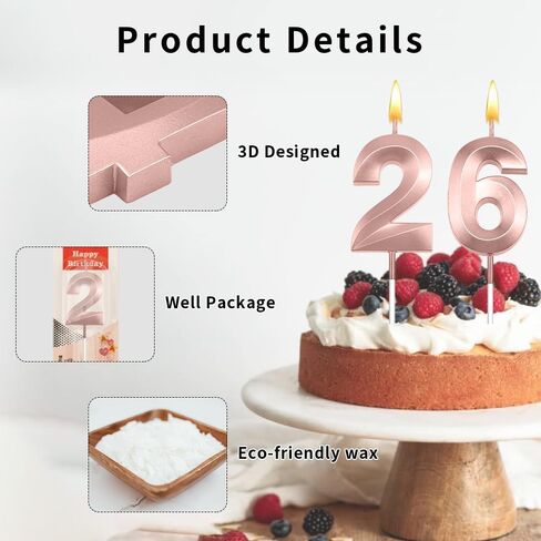 26th Birthday Candles Black Birthday Candles 26th Birthday Cake Topper Happy 26 Birthday Decorations Black Candles for Cake Dirty 26 Birthday Decorations for Her 26 Birthday Party Favors in Kuwait