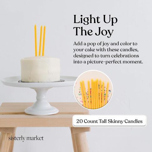 20 Count Tall Skinny Yellow Solid Birthday Cake Candles for Birthday Wedding Party Cakes Decorations in Kuwait
