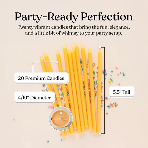 20 Count Tall Skinny Yellow Solid Birthday Cake Candles for Birthday Wedding Party Cakes Decorations in Kuwait