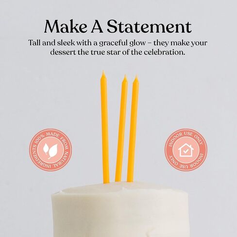 20 Count Tall Skinny Yellow Solid Birthday Cake Candles for Birthday Wedding Party Cakes Decorations in Kuwait
