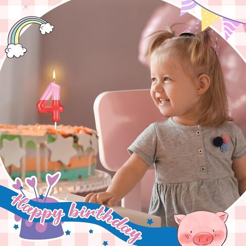 Pink Pig Candles Number Candle Birthday Cake Decorations Cake Cupcake Topper for Boy and Girl Birthday Decoration(Pink Red Number 3) in Saudi Arabia