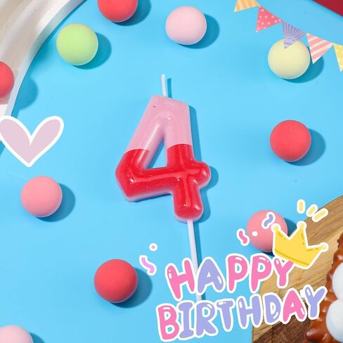 Pink Pig Candles Number Candle Birthday Cake Decorations Cake Cupcake Topper for Boy and Girl Birthday Decoration(Pink Red Number 3) in Saudi Arabia
